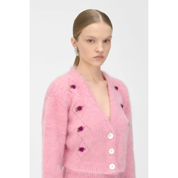 Alessandra Rich Carded Mohair Cardigan, view 3