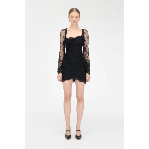 Alessandra Rich Lace Draped Mini Dress, view 3