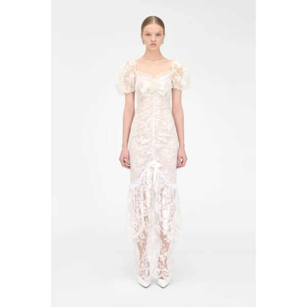 Alessandra Rich Lace Dress With Rose, view 3