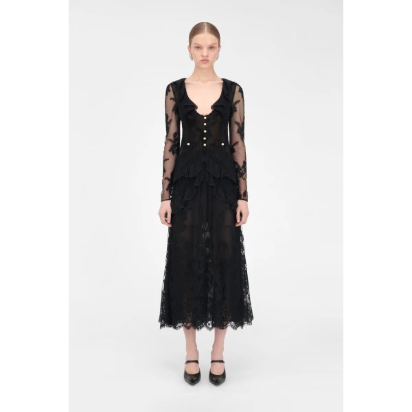 Alessandra Rich Lace Dress With Ruffles, view 3