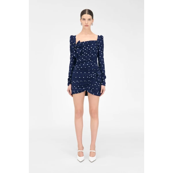 Alessandra Rich Polka Dot Draped Mini Dress, view 3