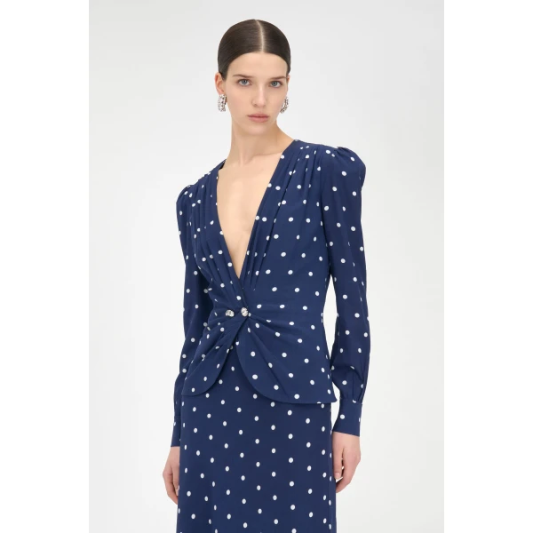 Alessandra Rich Polka Dot Dress With Jewel Buttons, view 5