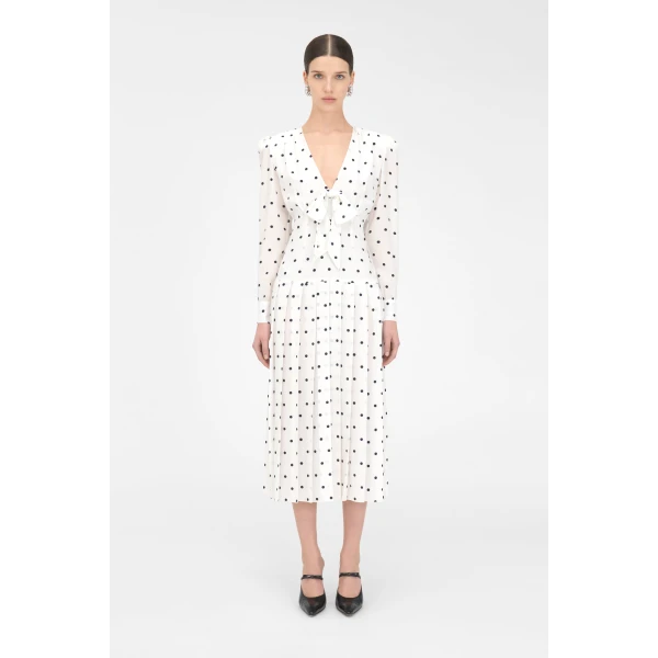 Alessandra Rich Polka Dot Dress With Pleated Skirt, view 3