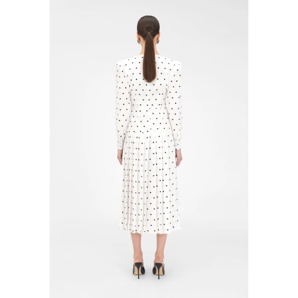 Alessandra Rich Polka Dot Dress With Pleated Skirt, view 4