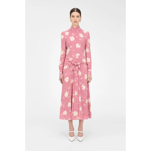 Alessandra Rich Rose Print High Neck Dress, view 3