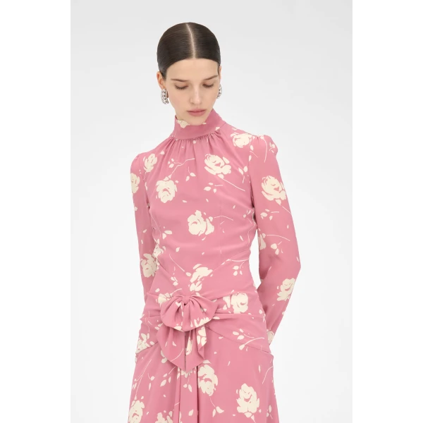 Alessandra Rich Rose Print High Neck Dress, view 5
