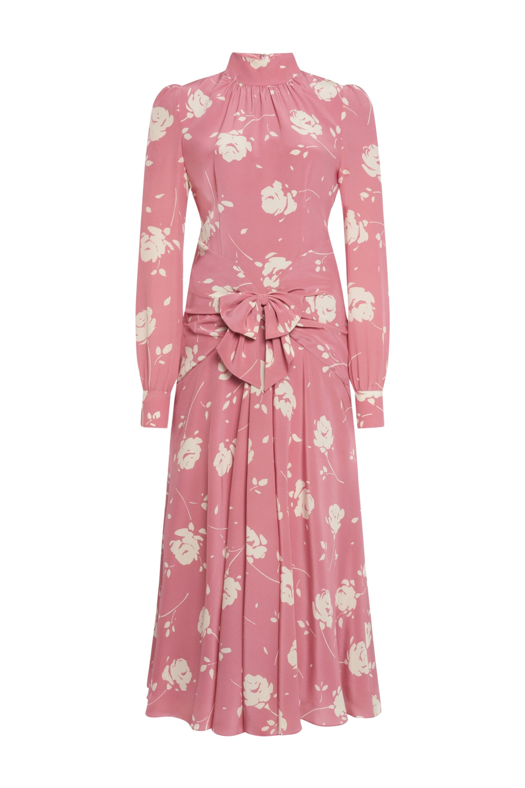 Alessandra Rich Rose Print High Neck Dress