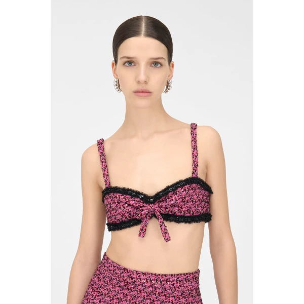 Alessandra Rich Sequin Tweed Bralette, view 5