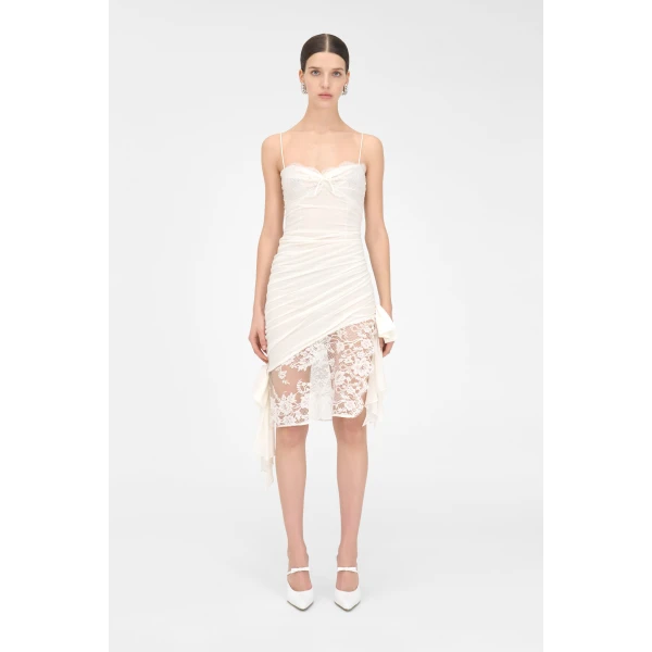Alessandra Rich Silk And Lace Mini Dress, view 3