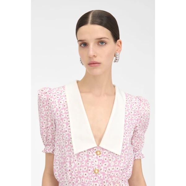 Alessandra Rich Small Flower Dress With Collar, view 5