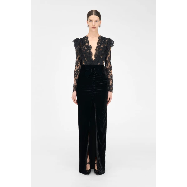 Alessandra Rich Velvet And Lace Gown, view 3