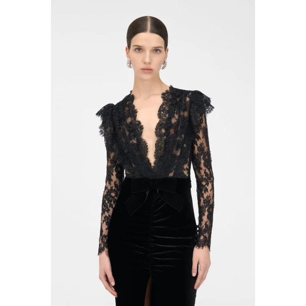 Alessandra Rich Velvet And Lace Gown, view 5