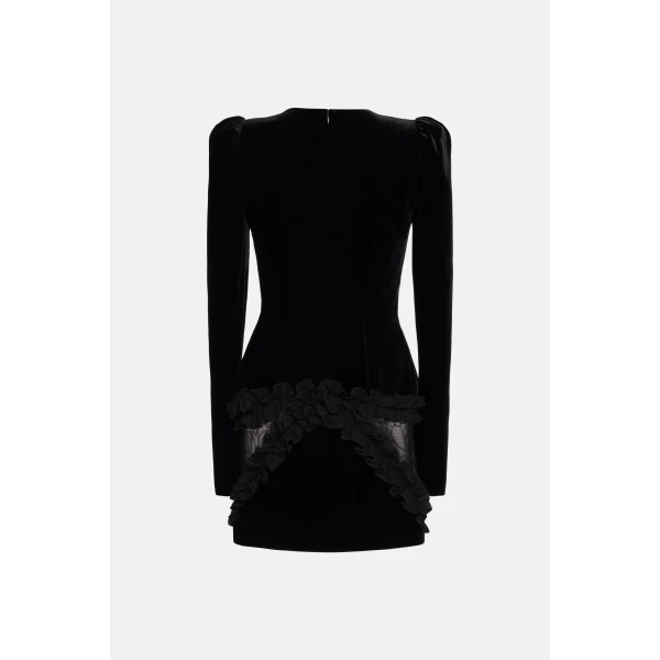 Alessandra Rich Velvet And Lace Mini Dress, view 2