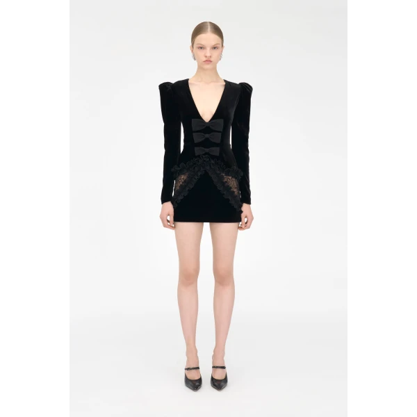 Alessandra Rich Velvet And Lace Mini Dress, view 3
