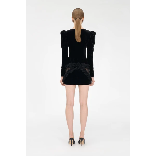 Alessandra Rich Velvet And Lace Mini Dress, view 4