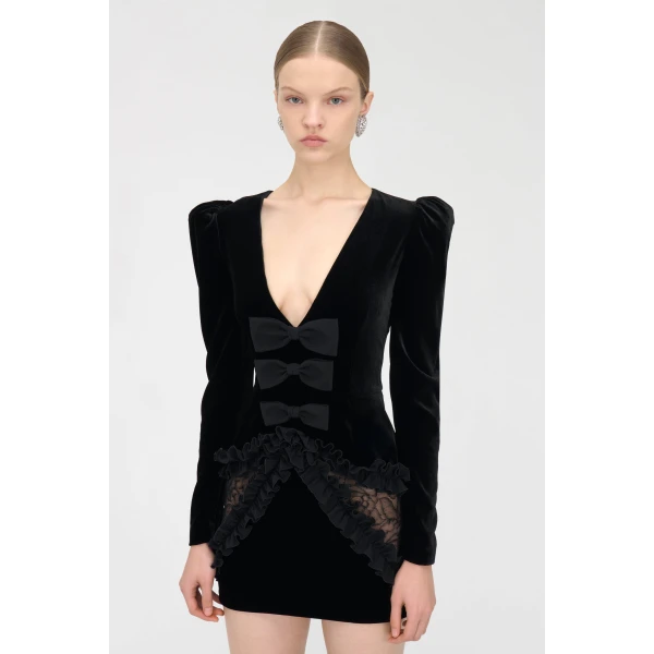 Alessandra Rich Velvet And Lace Mini Dress, view 5