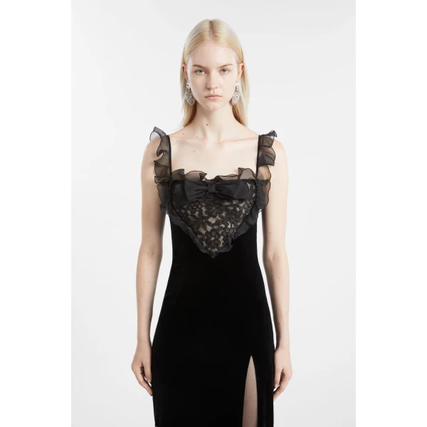 Alessandra Rich Velvet Dress With Lace Bustier, view 5