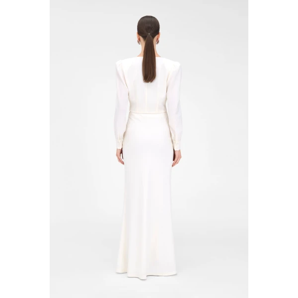 Alessandra Rich Wool Crepe Long Skirt, view 4