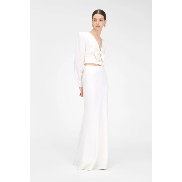 Alessandra Rich Wool Crepe Long Skirt, view 5