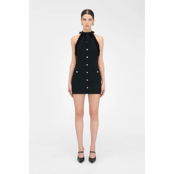 Alessandra Rich Wool Crepe Mini Dress With Bow, view 3