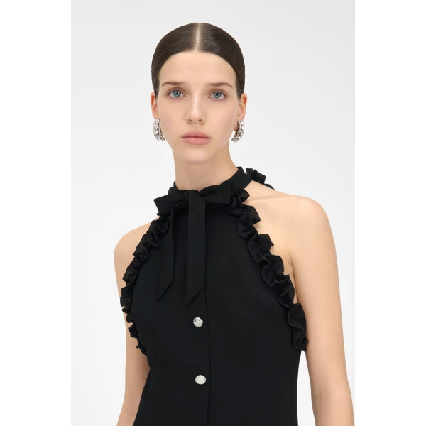 Alessandra Rich Wool Crepe Mini Dress With Bow, view 5