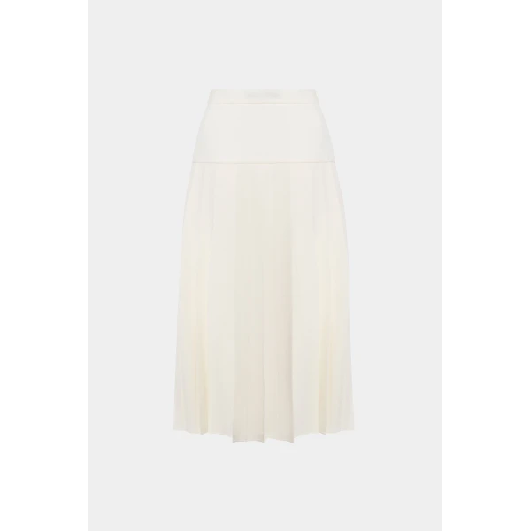 Alessandra Rich Wool Crepe Pleated Skirt, view 2