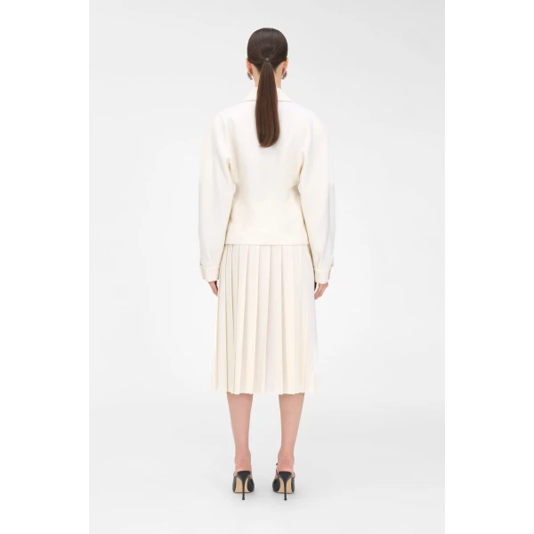Alessandra Rich Wool Crepe Pleated Skirt, view 4