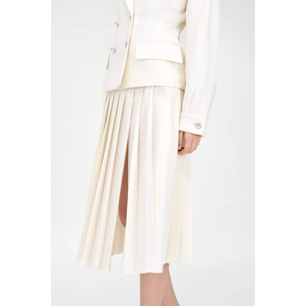 Alessandra Rich Wool Crepe Pleated Skirt, view 5
