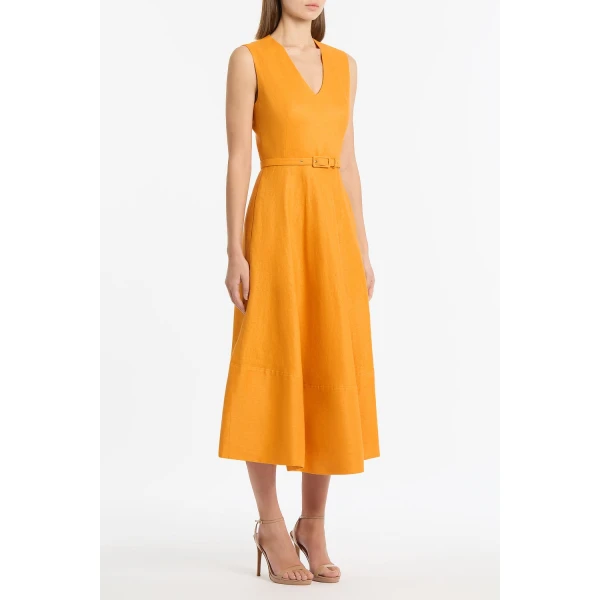 Carla Zampatti Amber Linen Belted Midi Dress, view 3