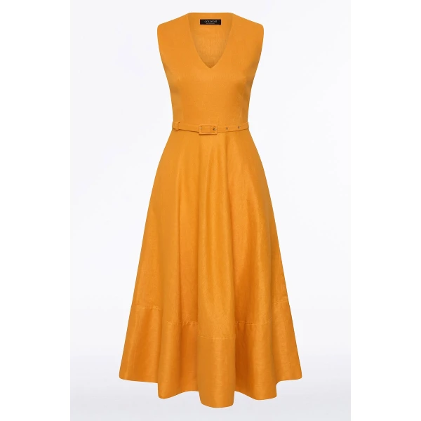 Carla Zampatti Amber Linen Belted Midi Dress, view 5