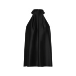 Carla Zampatti Black Lustre Satin Drape Neck Top
