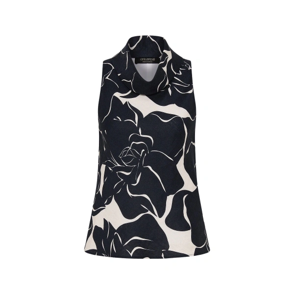 Carla Zampatti Celestial Petals Linen Folded Collar Top