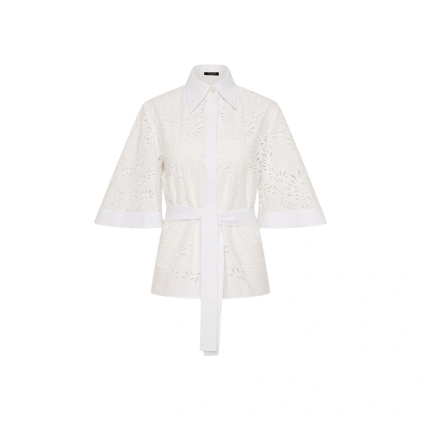 Ivory Lace Broderie Fluted Sleeve Tie Top