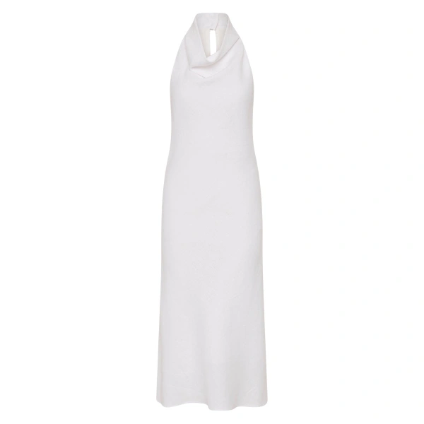 Carla Zampatti Ivory Linen Cowl Neck Midi Dress