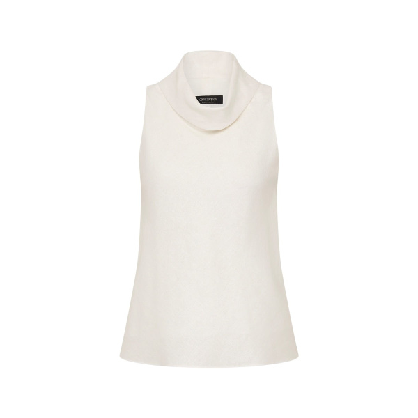 Carla Zampatti Ivory Linen Folded Collar Top