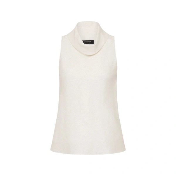 Carla Zampatti Ivory Linen Folded Collar Top