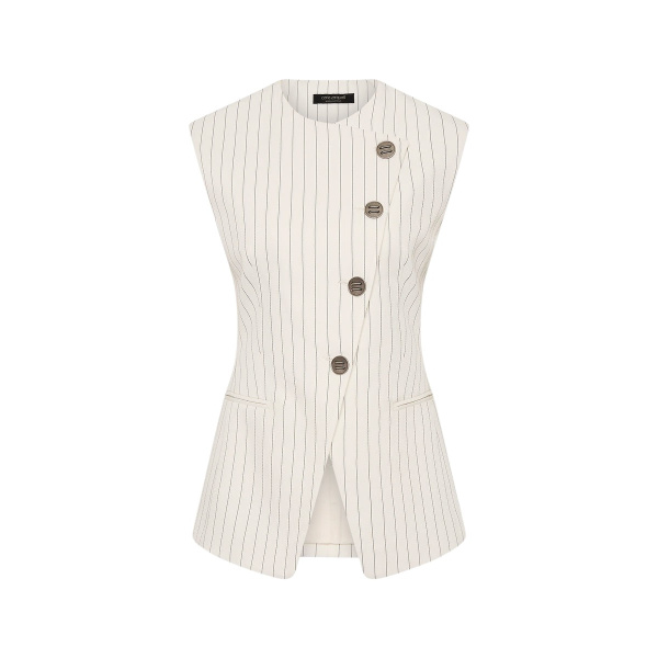 Carla Zampatti Ivory Pinstripe Linen Asymmetric Vest