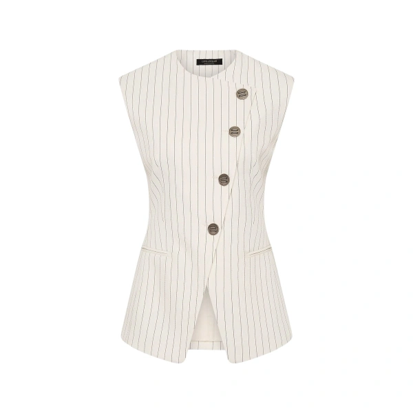 Carla Zampatti Ivory Pinstripe Linen Asymmetric Vest