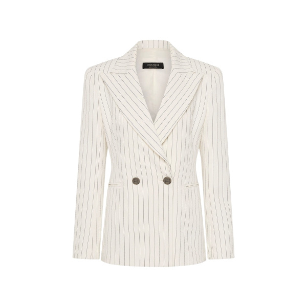 Carla Zampatti Ivory Pinstripe Linen Double Breasted Jacket
