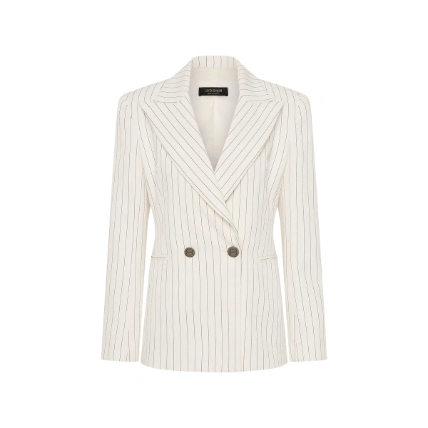 Carla Zampatti Ivory Pinstripe Linen Double Breasted Jacket