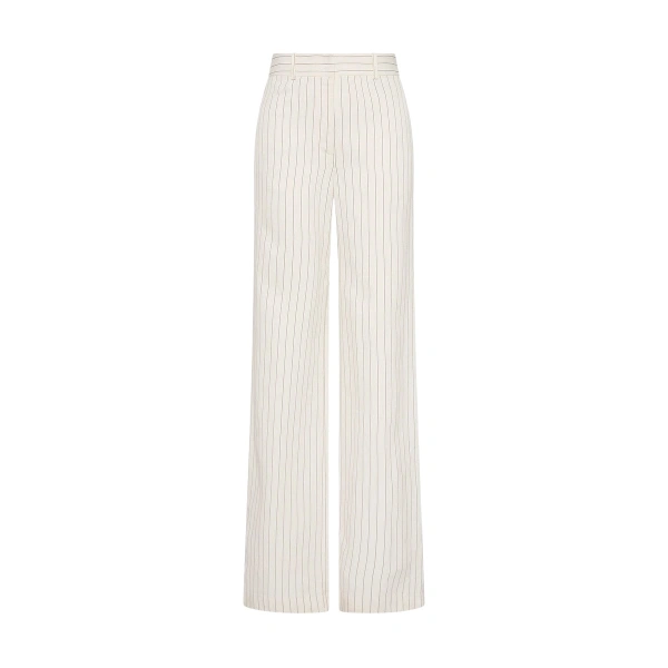 Ivory Pinstripe Linen Wide Leg Pant