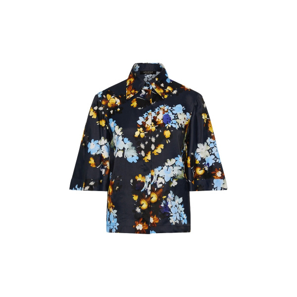Carla Zampatti Midnight Botanica Viscose Twill Fluted Sleeve Shirt