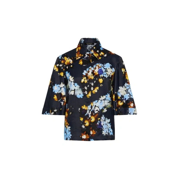Carla Zampatti Midnight Botanica Viscose Twill Fluted Sleeve Shirt
