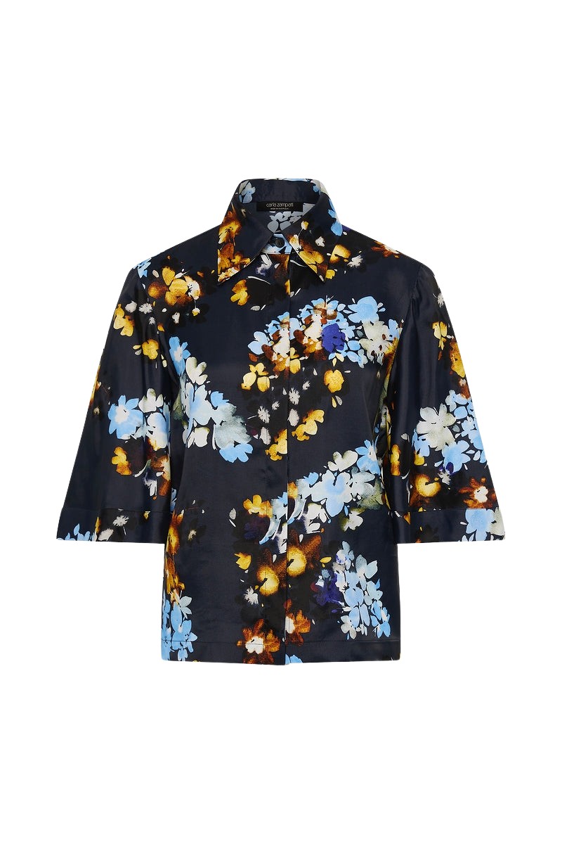 Carla-Zampatti-Midnight-Botanica-Viscose-Twill-Fluted-Sleeve-Shirt42785_nobg Carla Zampatti Tops