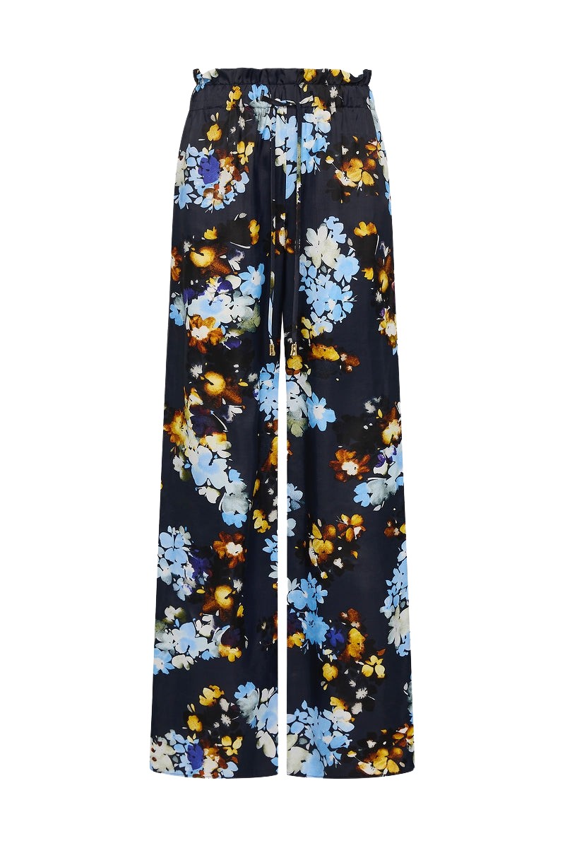 Carla Zampatti Midnight Botanica Viscose Twill Gathered Waist Pant
