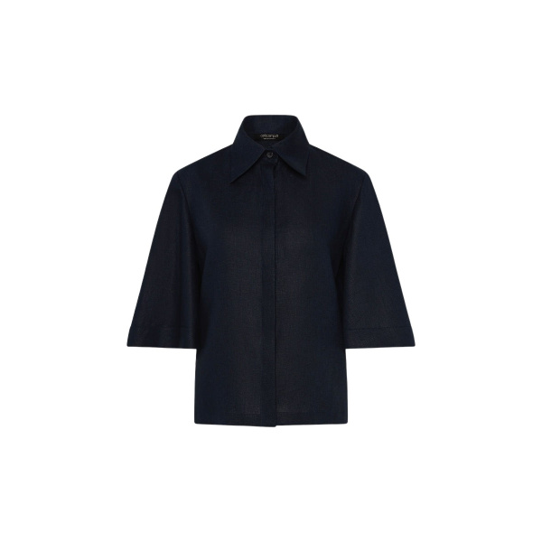 Carla Zampatti Navy Linen Short Sleeve Shirt