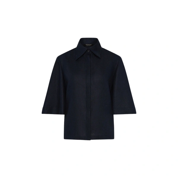 Carla Zampatti Navy Linen Short Sleeve Shirt