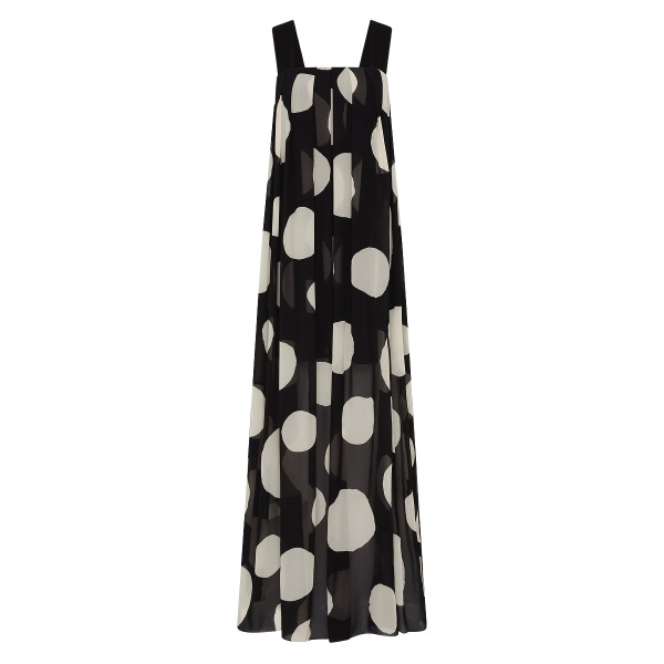 Carla Zampatti Noir Spot Tuck Detail Maxi Dress