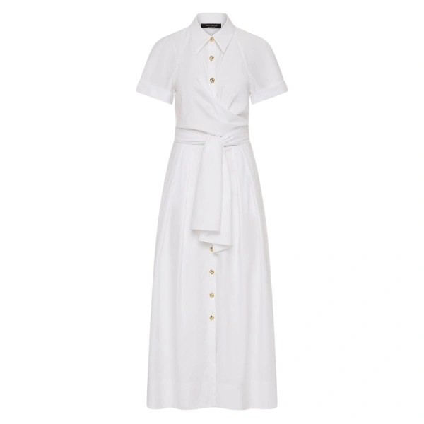 Carla Zampatti White Cotton Wrap Shirt Dress