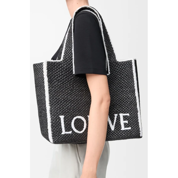 LOEWE Large Loewe Font Tote In Raffia, view 2